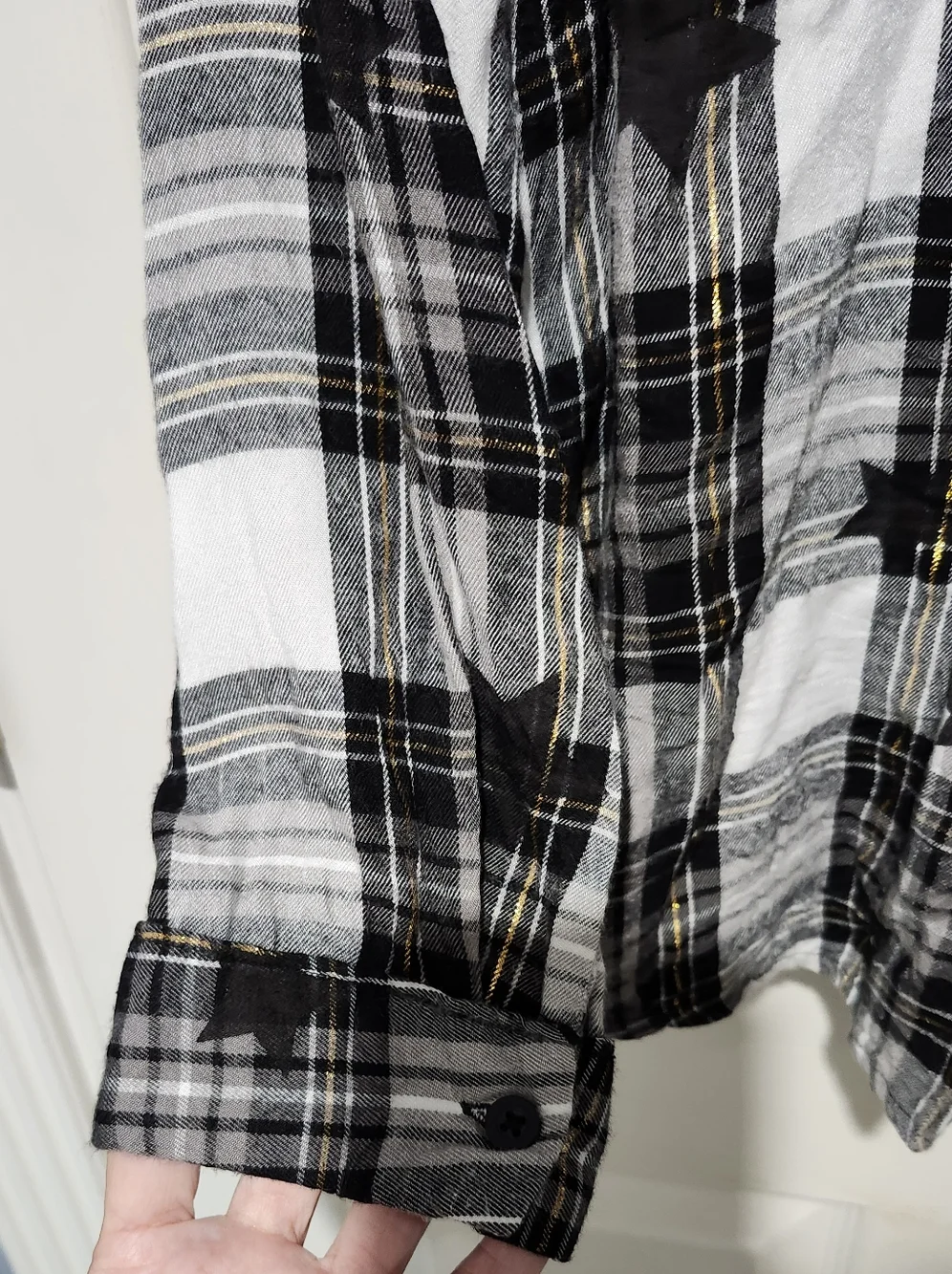 Lane Bryant Flannel Twilight Star Plaid No-Peek Button-Front Top Size 14/16